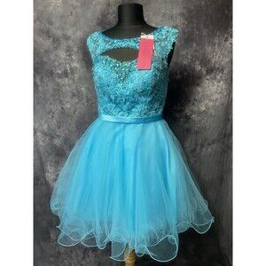 Morilee NWT Size 10 Beaded Lace Keyhole Dress #9335 Freeze Blue Homecoming $290